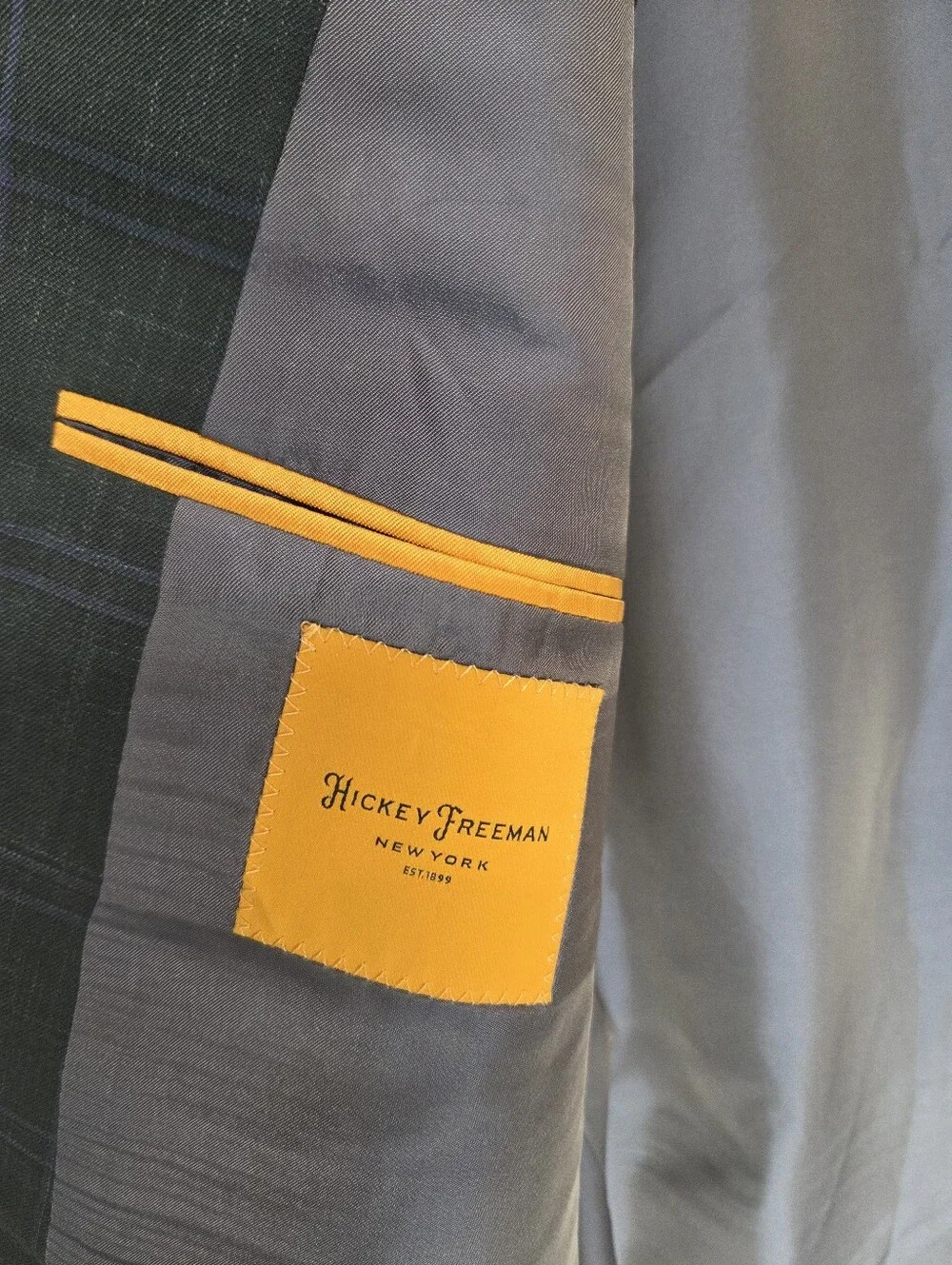 Hickey Freeman New York 48R Teal Plaid Sport Coat Wool Flax Silk USA